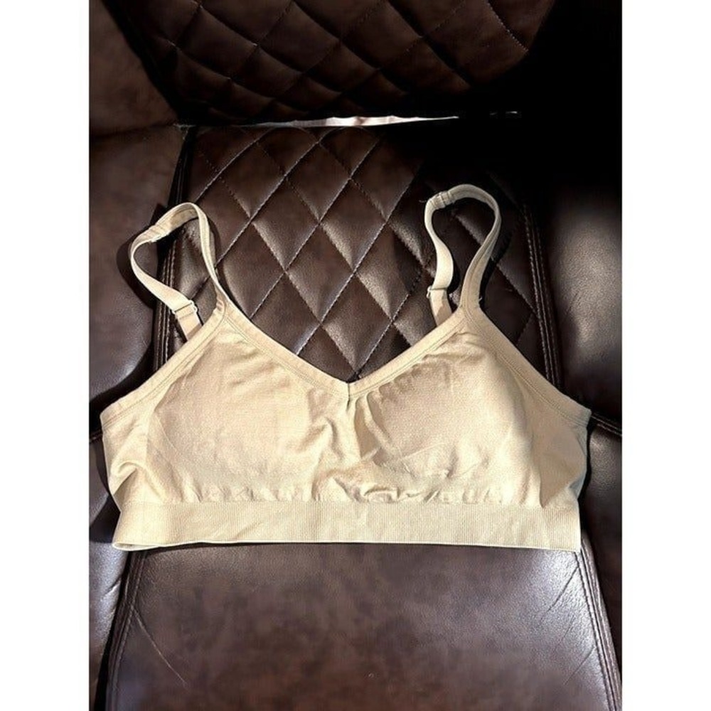 Kalon Womens XL Beige Seamless Wireless Bralette Adjustable Straps Nude Bra
